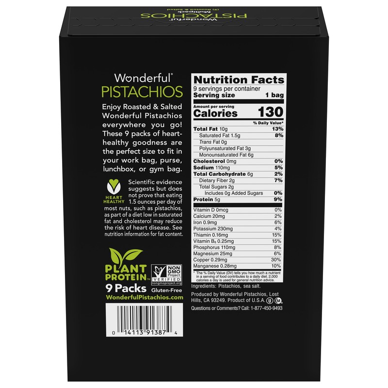 Wonderful Pistachios Roasted & Salted, 1.5 Oz, 9 Count gallery