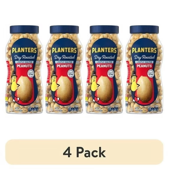 (4 pack) Lightly Salted Dry Roasted Peanuts, Party Snacks , 16 oz Jar