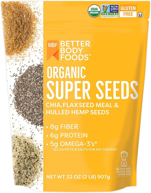 Superfood Organic Super Seeds - Chia Flax & Hemp Seeds, Blend of Organic Milled