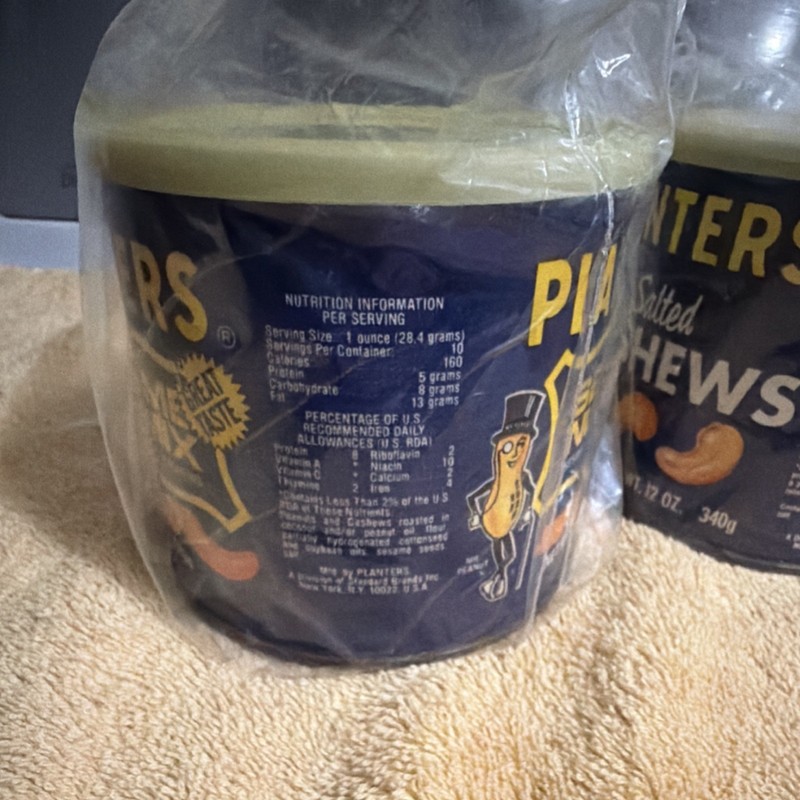 Planters Salted Cashews 12 oz & Sesame Nut Mix 10 oz 2 Unopened Cans 1980 gallery