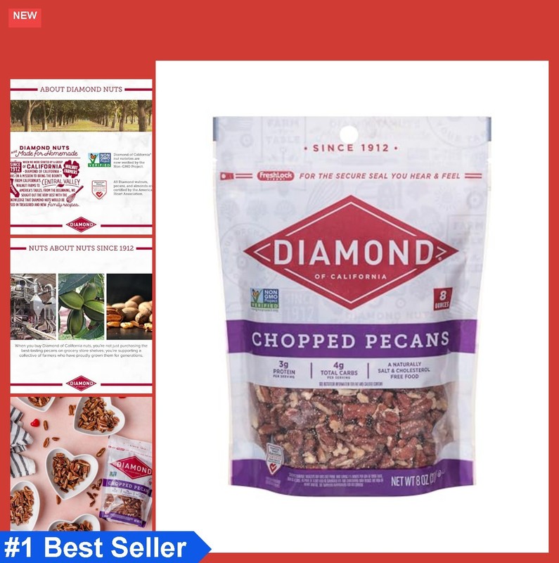 Chopped Pecans 8 oz Raw Unsalted Kosher Non-GMO Gluten Free Baking Snack
