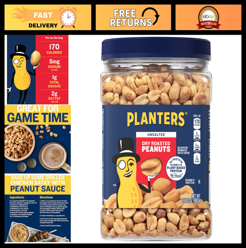Unsalted Dry Roasted Peanuts - 35oz Bag, Healthy Snack, Protein-Packed Treat
