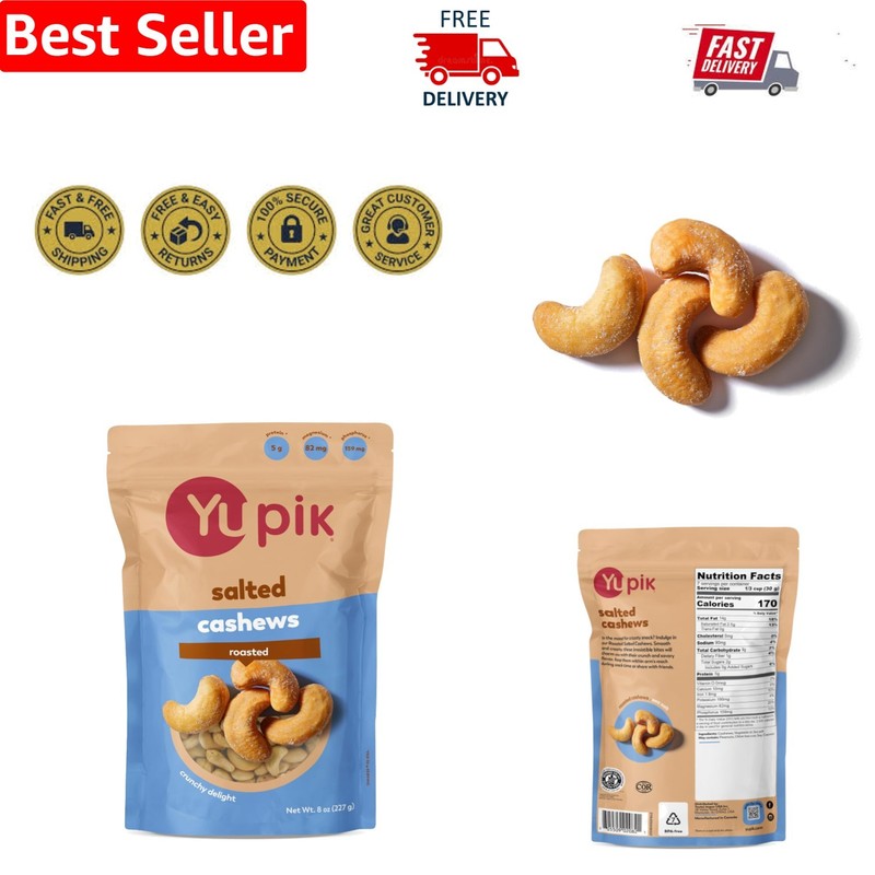Delicious 8 Oz Gluten-Free Roasted Salted Cashews – Perfect Snack for All Ages