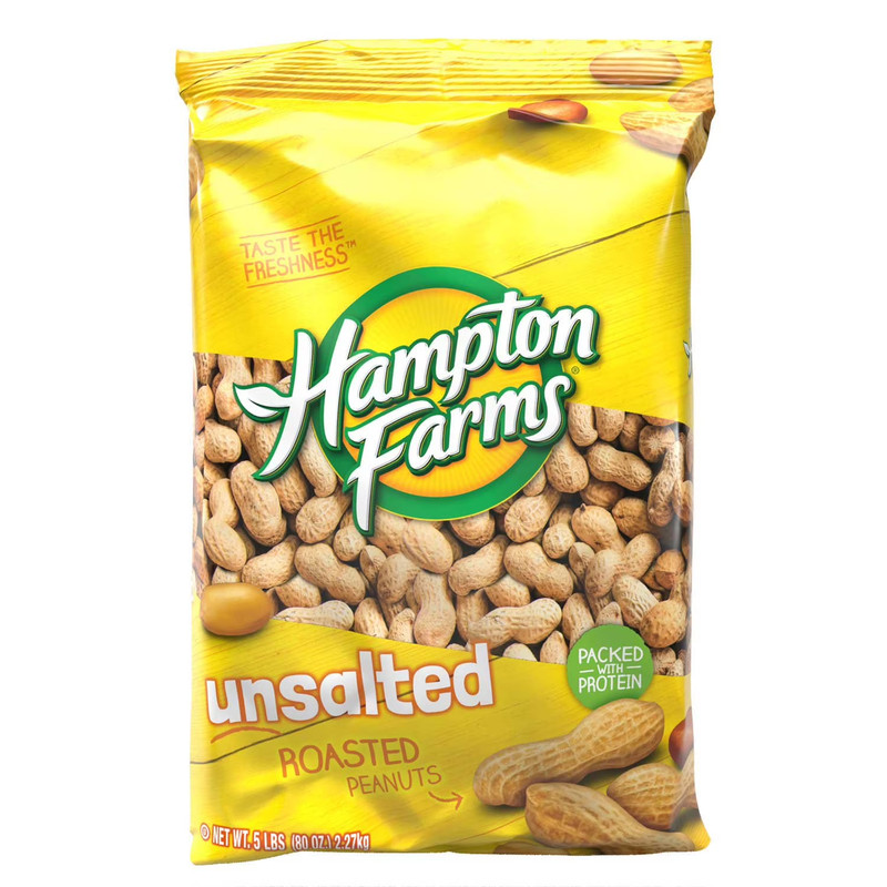 Hampton Farms Unsalted Roasted In-Shell Peanuts, 5 lbs. non-GMO, USA Grown, BEST