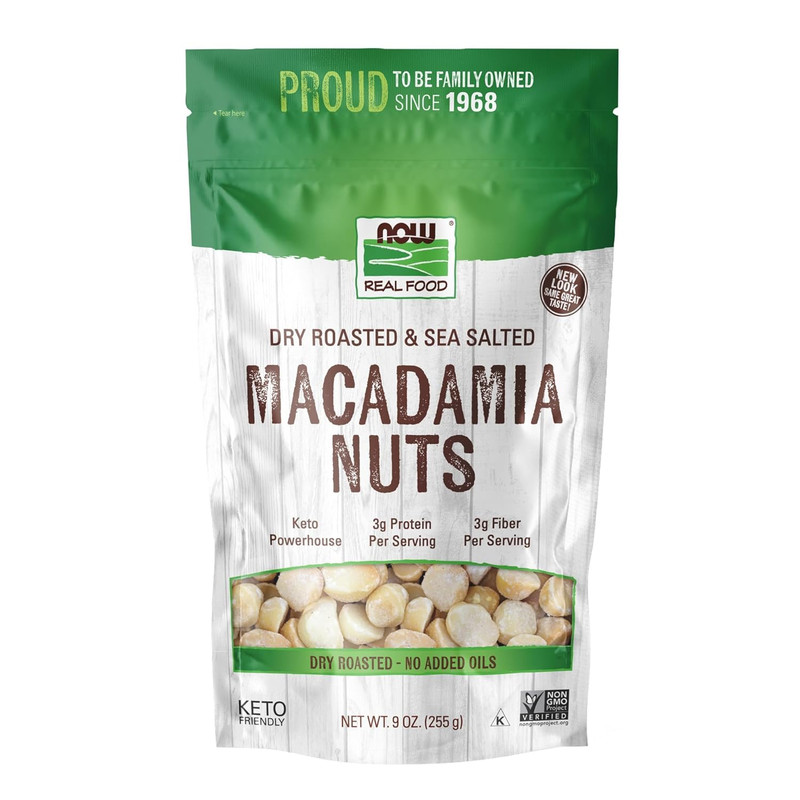 NOW Foods Macadamia Nuts, Dry Roasted with Sea Salt, Source of Fiber Non-Gmo 9oz