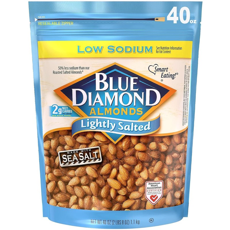 Blue Diamond Almonds Low Sodium Lightly Salted Snack Nuts 40 Oz Resealable Bag