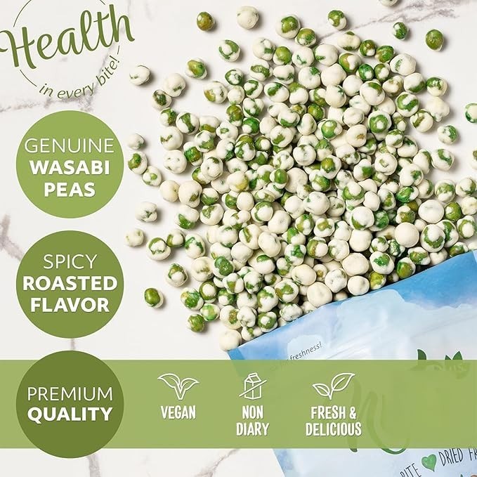 Wasabi Coated Green Peas - Crunchy, Spicy Snack in Resealable Bag (1 LB) gallery