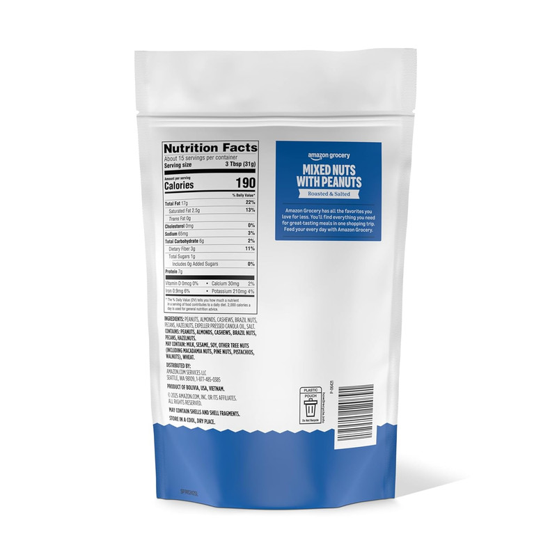 Amazon Grocery, Mixed Nuts with Peanuts, Roasted & Salted, 16 Oz (Previously Hap gallery