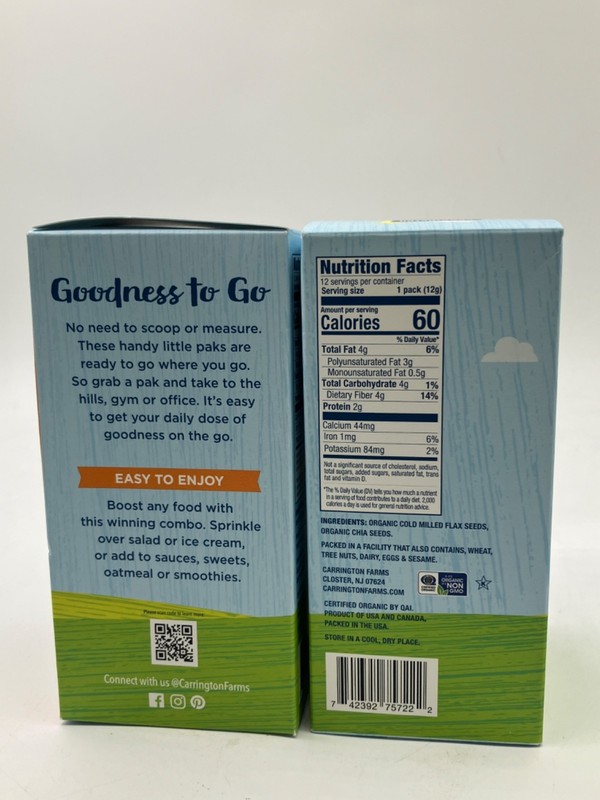 Carrington Farms Organic Flax Chia Packs 24 Pack .04 oz ea BB 06/13/2027 gallery