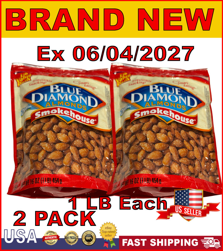 Blue Diamond Almonds Gluten Free Smokehouse Flavored Snack Nuts, 1 LB (2 Pack)