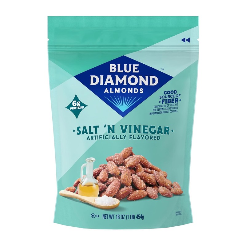 Blue Diamond Salt N’ Vinegar Almonds Resealable Bag 16 Oz Snack Nuts Vinegar
