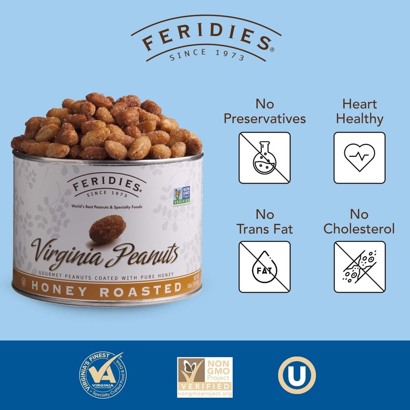 FERIDIES Honey Roasted Extra Large Giant Virginia Peanuts, 18oz Vacuum Can, G... gallery