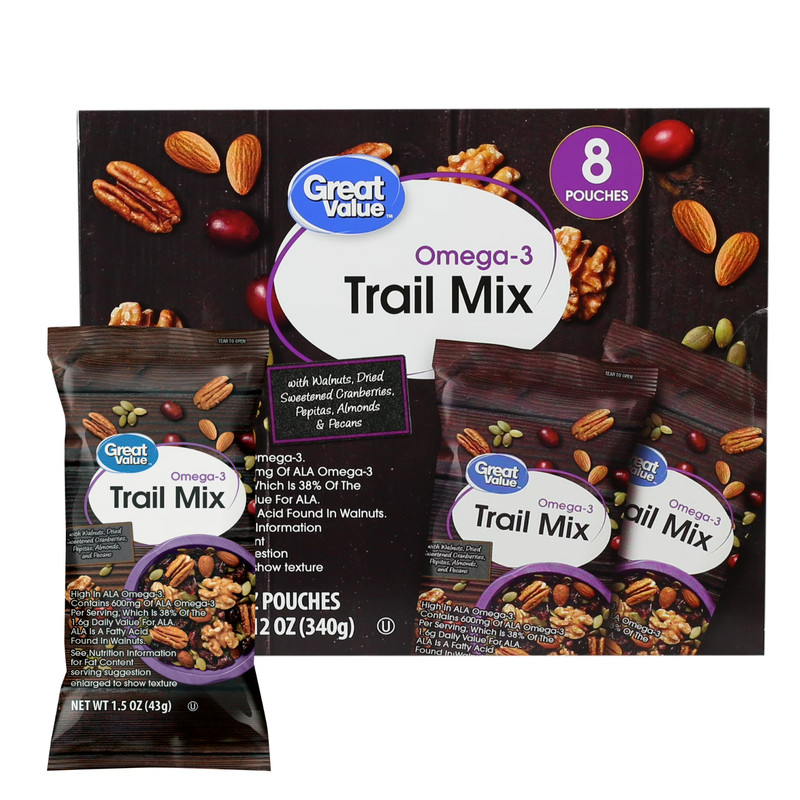 Great Value Omega-3 Trail Mix 1.5 oz Packs 5 Pack 40 Count Snack Nuts gallery