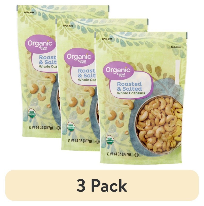(3 pack) Organic Roasted & Salted Whole Cashews, 14 oz