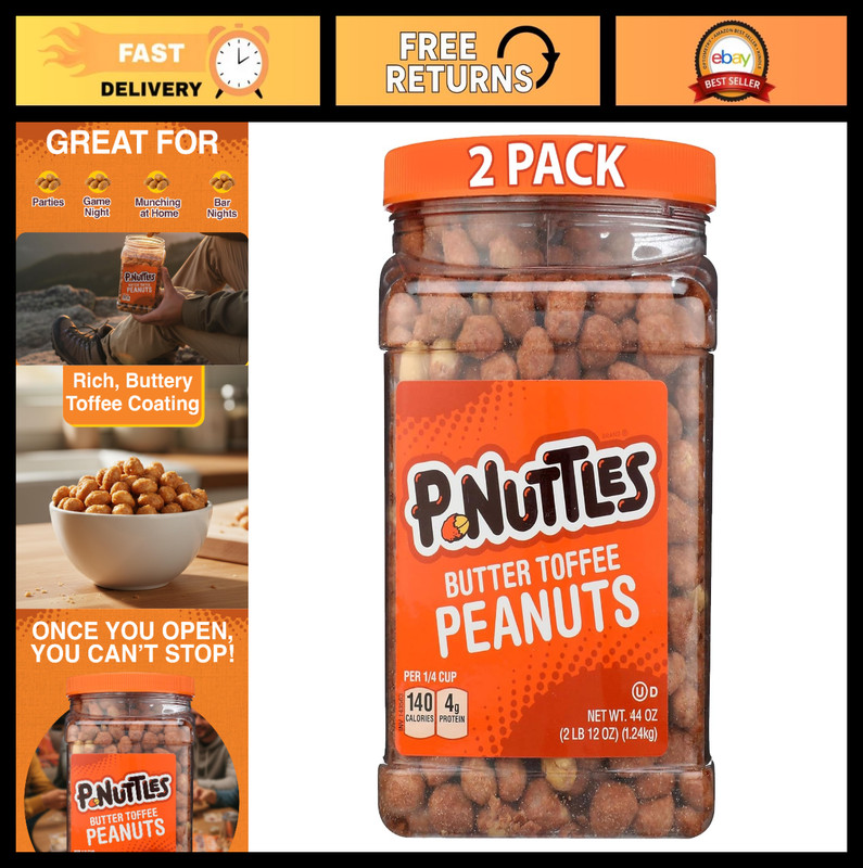 Butter Toffee Covered Peanuts - 44 Oz Resealable Jar (2 Pack) - Sweet & Salty Sn