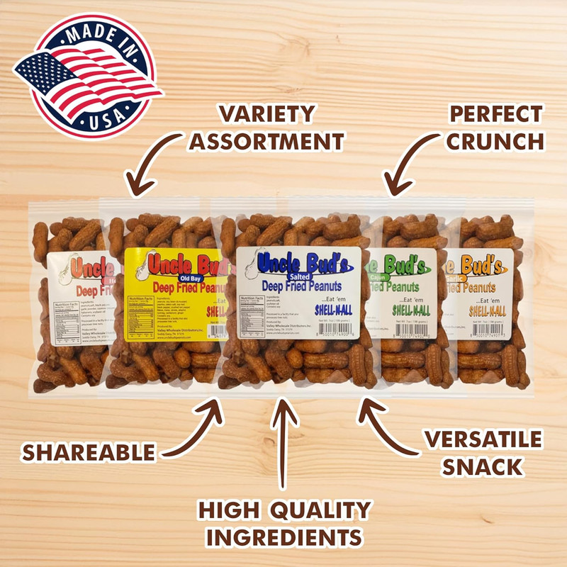 Uncle Buds Deep Fried Peanuts In Shell 5 Pack, Peanuts Individual Packs Salted gallery