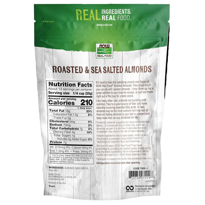 NOW Foods, Almonds, Roasted with Sea Salt, Source of Protein, Fiber and Healthy gallery