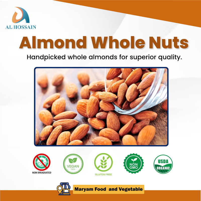 Al Hossain Natural Raw Almonds 8.81 oz | Whole Almond Nuts for Snacking, Baking