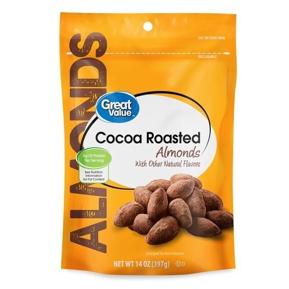Great Value Cocoa Roasted Almonds 14 oz Chocolate Flavored Snack Nuts