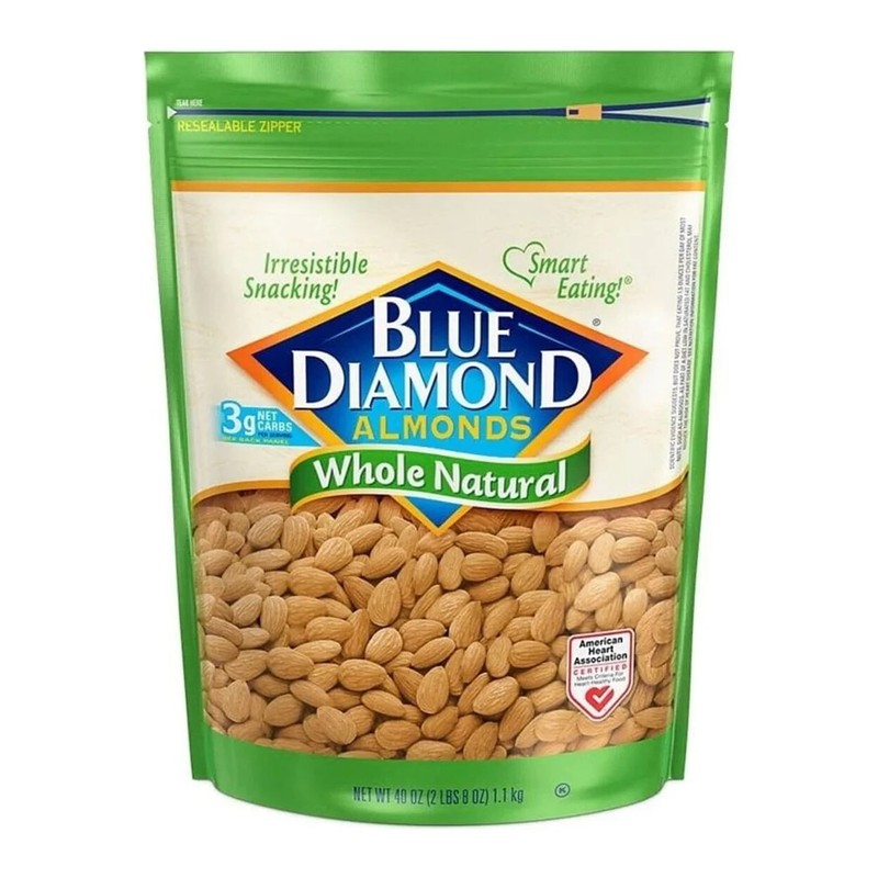 Blue Diamond Almonds Whole Raw Natural Snack Nuts, 40 Oz Resealable Bag