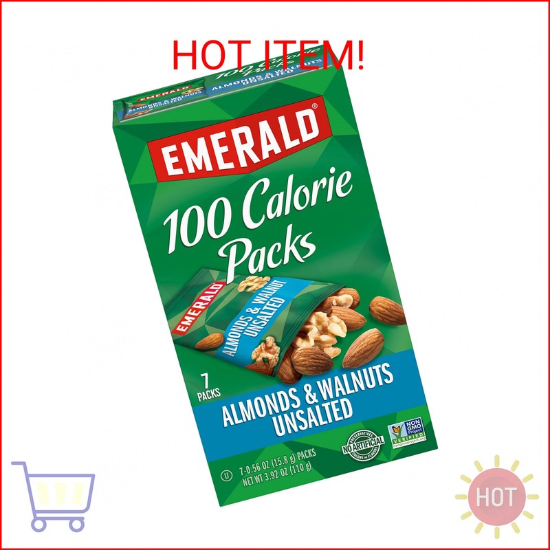 Emerald Nuts Unsalted Almonds and Walnuts 7 Ct (1-Pack), 100-Calorie Individual