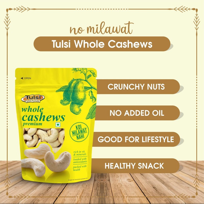 Tulsi Whole Cashews W320 500g | Premium Raw Kaju Nuts | High Protein Dry Fruit gallery