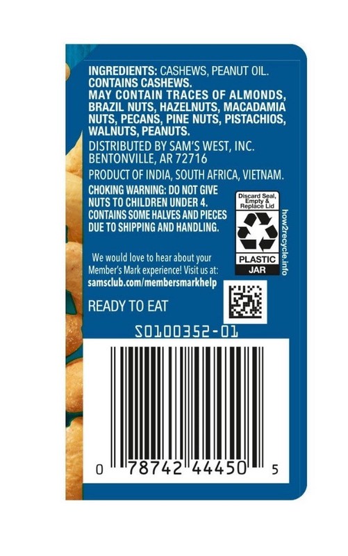 2 Pack Member’s Mark Unsalted Whole Cashews 33 oz Each Fresh Sealed gallery