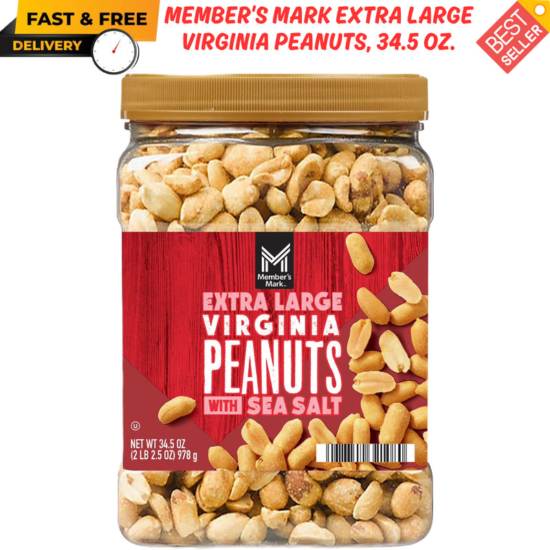 Member's Mark Extra Large Virginia Peanuts, 34.5 oz Roasted Salted with Sea Salt