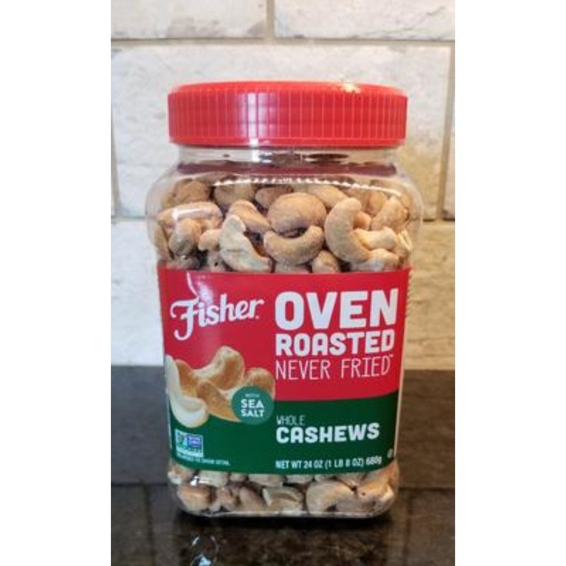 Fisher Oven Roasted Never Fried Whole Cashews, 24 oz.just cashews and sea salt.