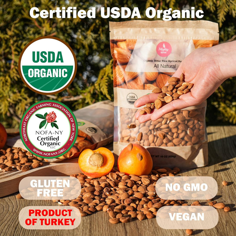 USDA Organic Bitter Apricot Kernels(1Lb) 16Oz, Natural Raw Bitter Apricot Seeds, gallery
