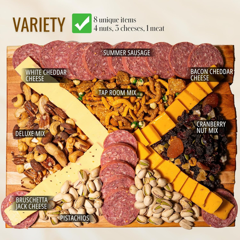 Meat and Cheese Gift Basket for Men, Women - Summer Sausage, 3 Cheese Varieties, gallery