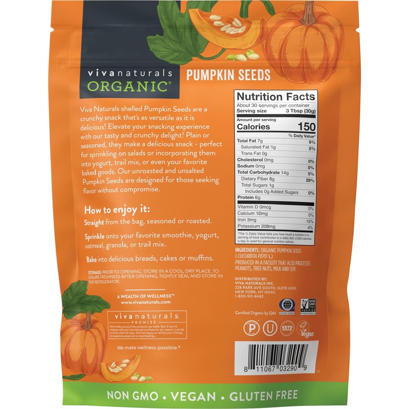 Viva Naturals Organic Pumpkin Seeds, Shelled, Unsalted, 2 lb gallery