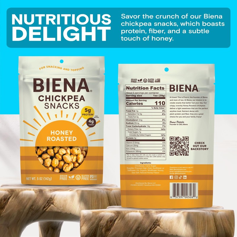 8 Pack Honey Roasted Chickpeas Plant Based Protein Gluten Free Snack gallery