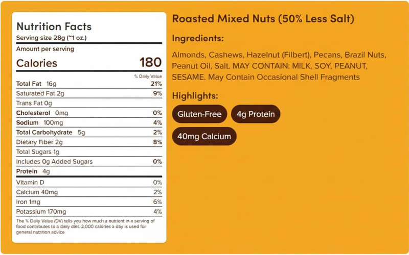 Nuts com Roasted Mixed Nuts (50% Less Salt) – 24 Single Serve Snack Packs – Almo gallery