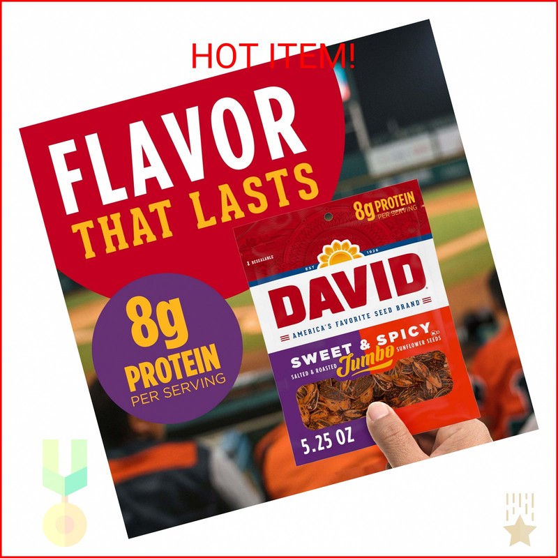 DAVID Jumbo Sunflower Seeds, Sweet and Spicy Flavor, 5.25 oz. gallery
