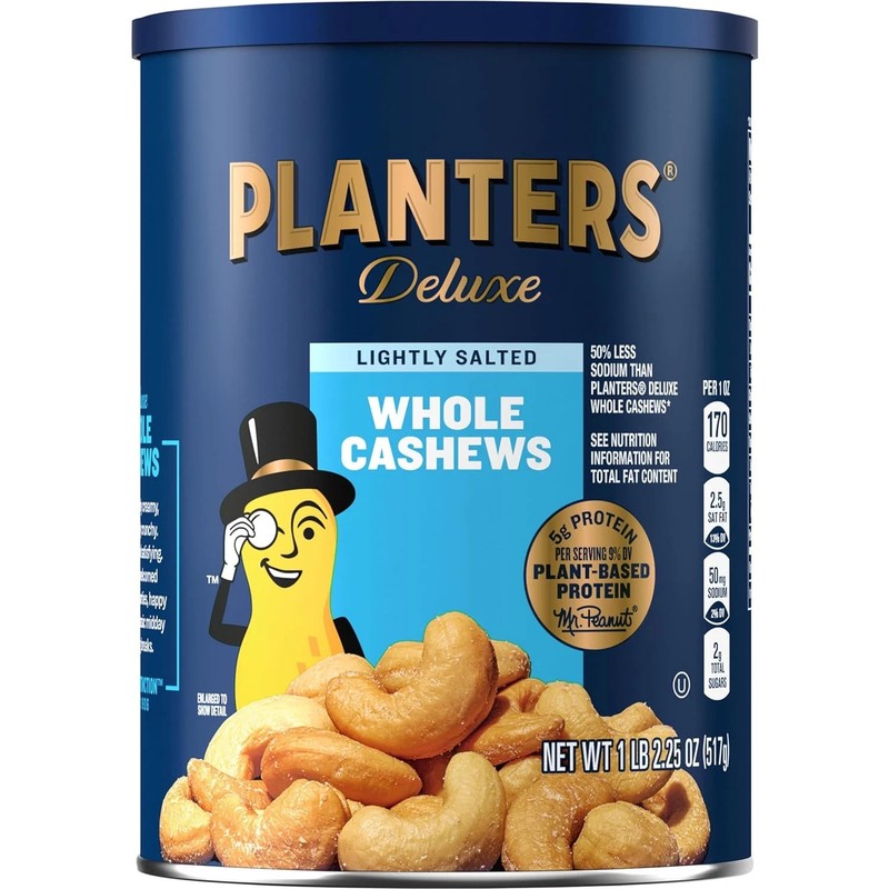 Deluxe Lightly Salted Whole Cashews, Party Snacks, Plant-Based Protein, Quick Sn