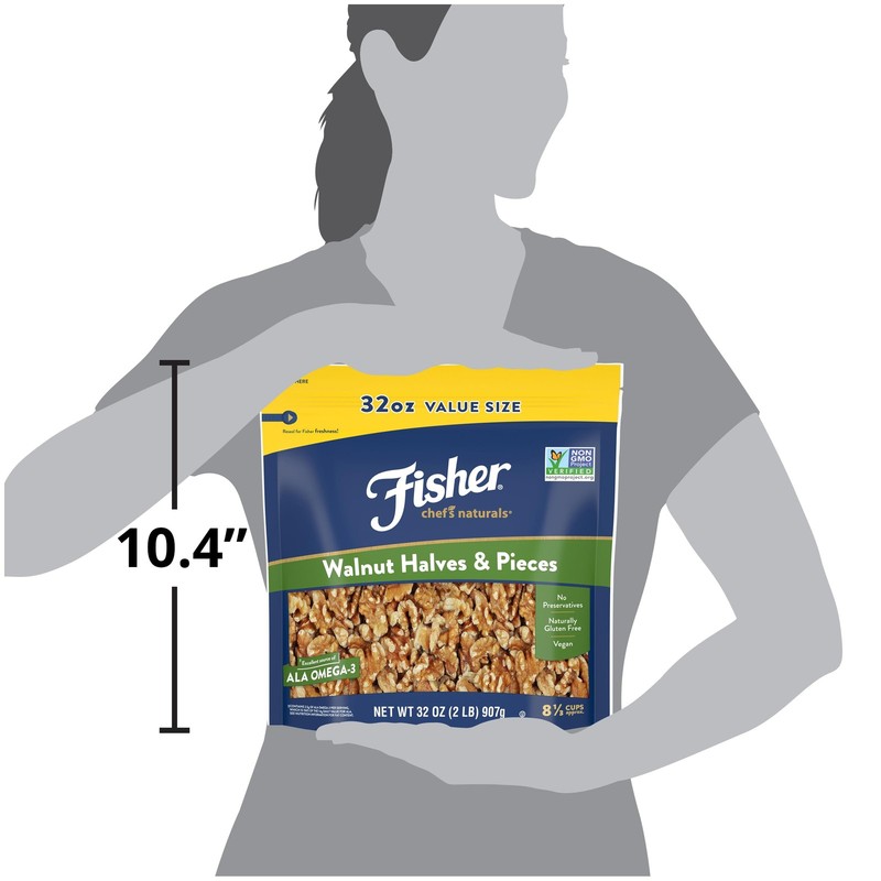 Fisher Walnut Halves & Pieces 2 lb, 100% California Unsalted Walnuts for Baki... gallery