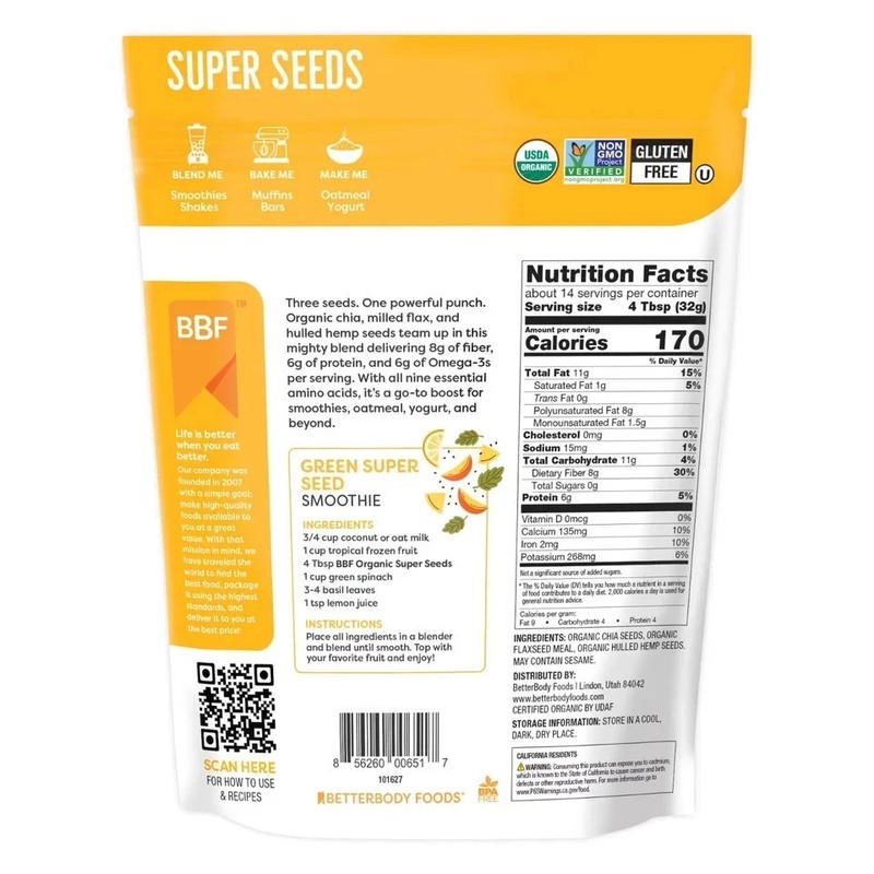 Organic Super Seeds, Chia Seeds, Flaxseed Meal, & Hemp Seeds, 16 oz gallery