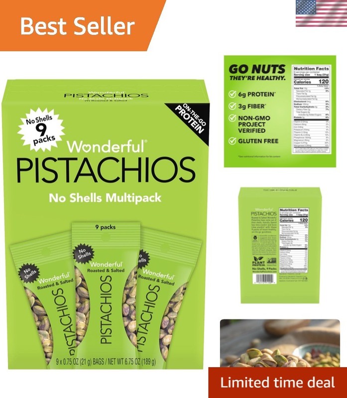 On-the-Go Roasted & Salted Pistachios, 0.75 Oz Bags, Pack of 9 – Healthy Snack