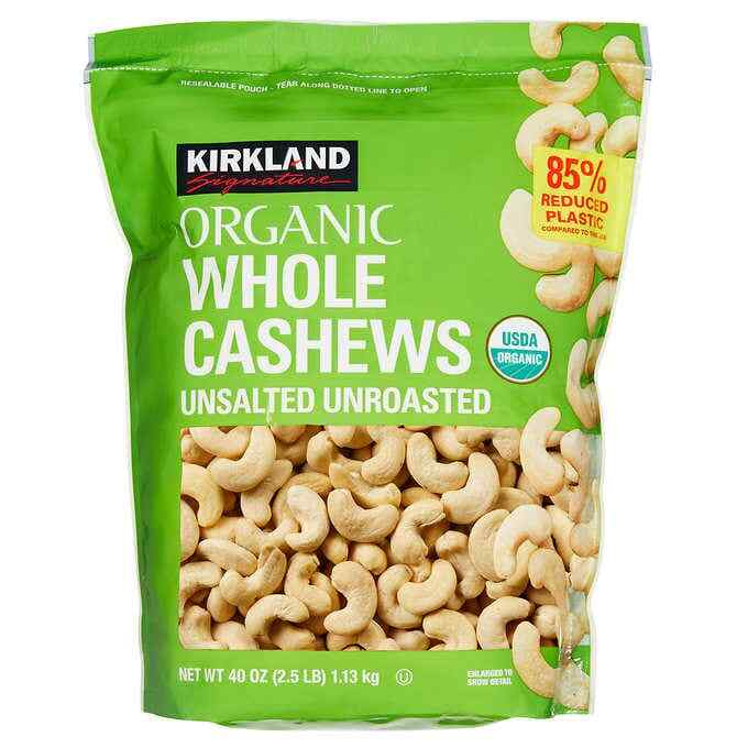 Kirkland Organic Whole Cashews, Unsalted Unroasted, 40oz (2.5lb/1.13kg)