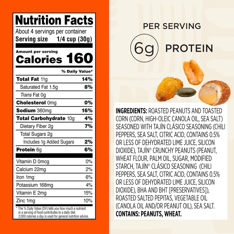 Snak Club Tajin Fiesta Snack Mix, Chili & Lime Flavored Peanuts, Pepitas & Corn, gallery