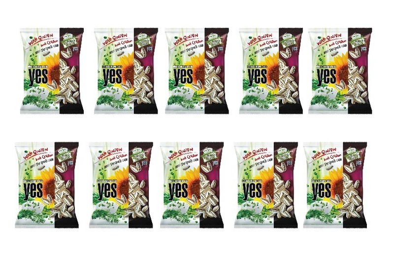 10x Yes Striped Roasted Sunflower Seeds With Onion & Cream Flavour 150g