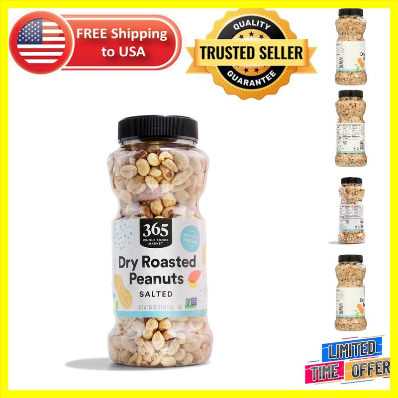 16 Ounce Dry Roasted & Lightly Salted Peanuts – Snack in Resealable Jar