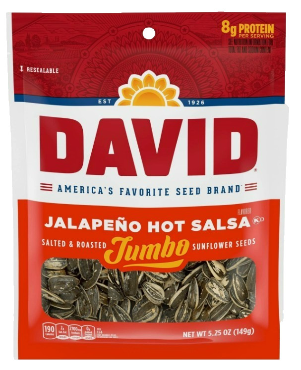 DAVID Salted & Roasted Jumbo Sunflower Seeds 5.25 oz, JALAPENO HOT SALSA-12 Pack gallery