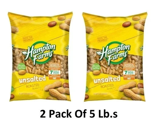 2 PACK Hampton Farms Unsalted In-Shell Peanuts 10 lbs. TOTAL free shipping