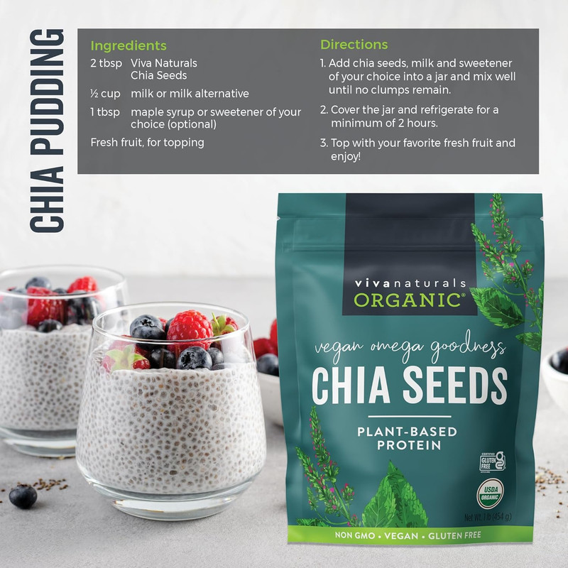 Organic Chia Seeds, 1 Lb, 16 Oz – Plant-Based Omega-3 and Vegan Protein, Gluten gallery
