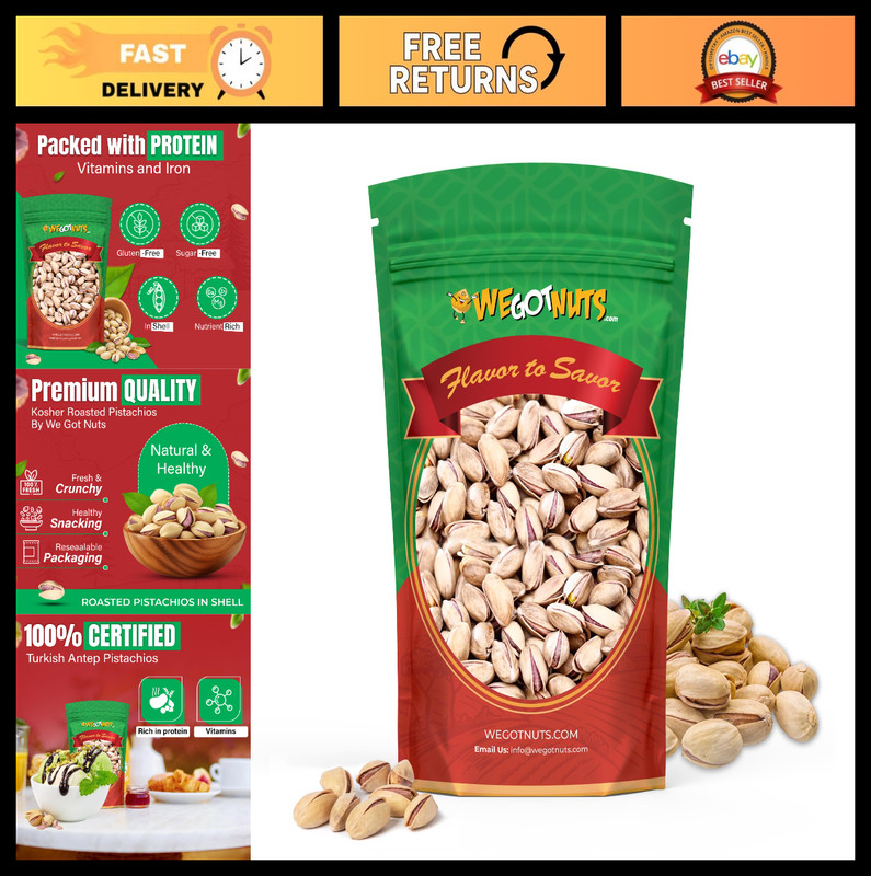 Premium Quality Turkish Antep Pistachios 2.5 lbs – Kosher, Roasted, Healthy Snac