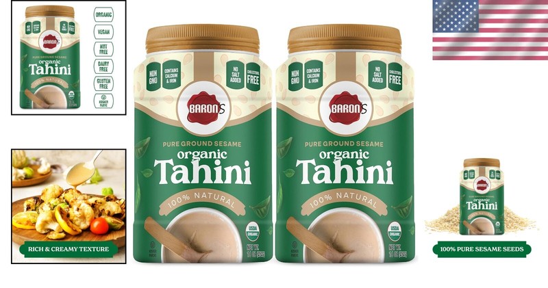 USDA Organic Tahini - Pure Sesame Paste, 2 x 16 oz Jars for Healthy Cooking gallery