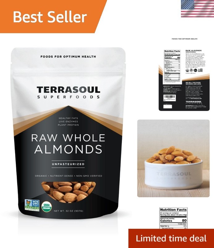 Raw Unpasteurized Organic Almonds 32 Oz – Nutritious -Friendly Snack