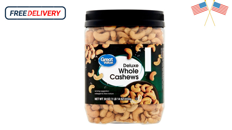 Great Value Deluxe Cashews, 30 oz.Crispy texture,Season with sea salt